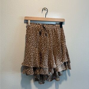 Brown Floral Tiered Ruffle Skirt - Women